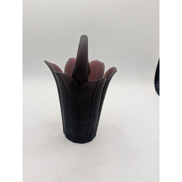 MIKASA JAPAN FROSTED DEEP PLUM PURPLE PETAL VASE w Handle - Picture 10 of 13